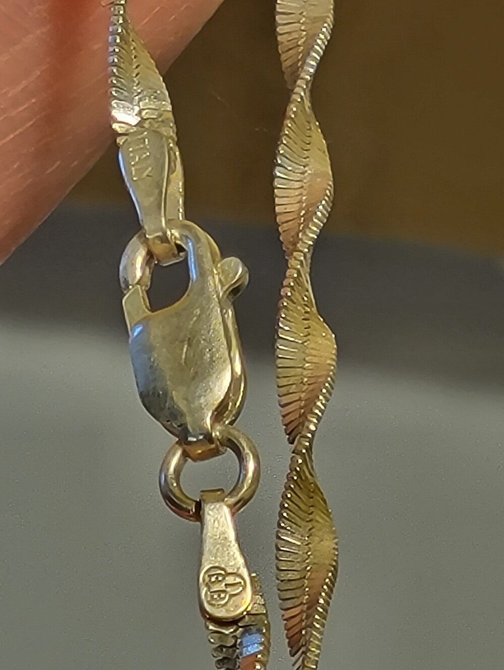 Vintage 925 Sterling Silver Twisted Herringbone Chain Bracelet 3mm Italy